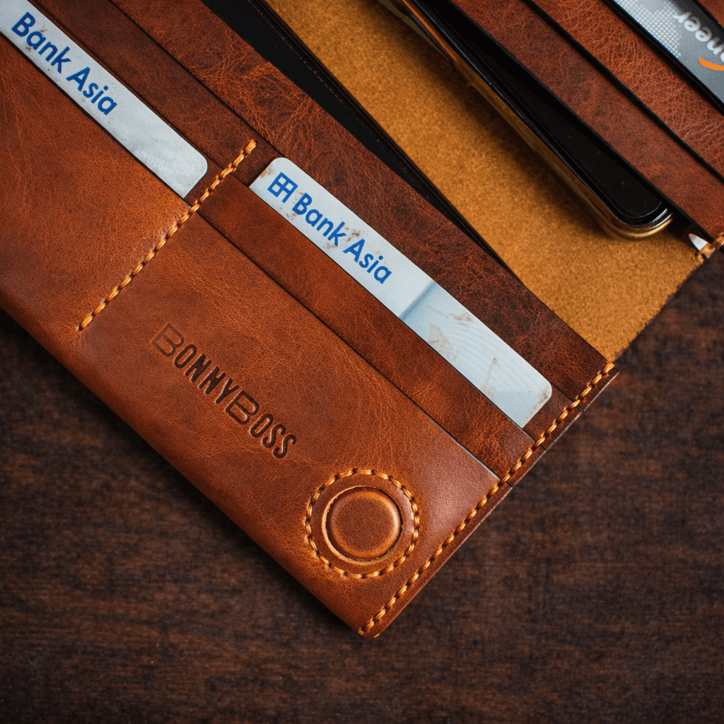 Handcrafted Full-Grain Leather Long Wallet – Cognac Brown