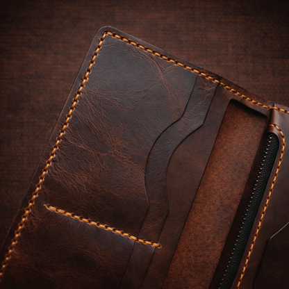 Handmade Full-Grain Leather Long Wallet for Men – Bold Craftsmanship with Zipper Coin Pocket