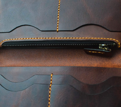 Handmade Full-Grain Leather Long Wallet for Men – Bold Craftsmanship with Zipper Coin Pocket