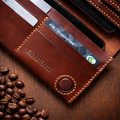 Handmade Premium Full-Grain Leather Long Wallet - Vintage Brown