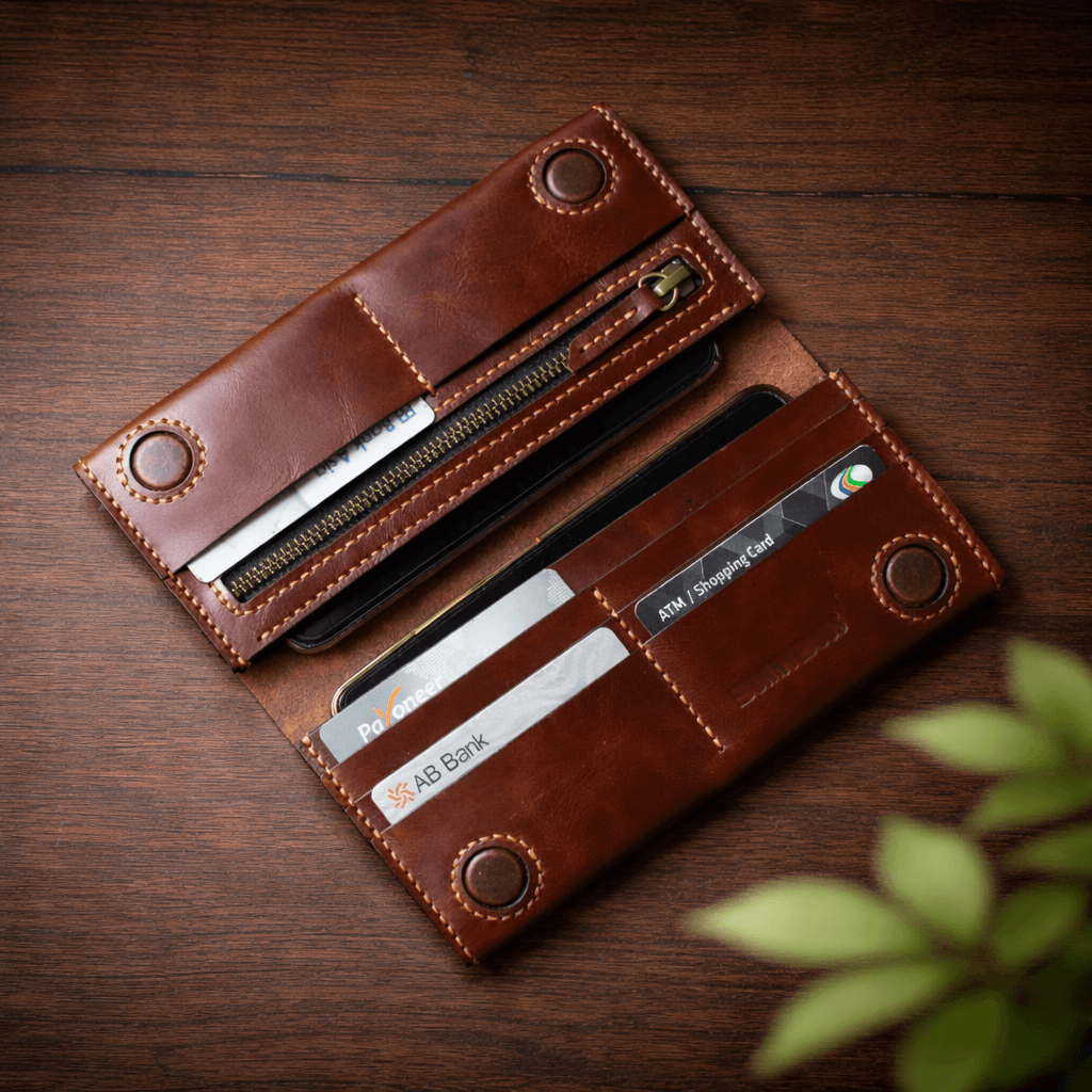 Handmade Premium Full-Grain Leather Long Wallet - Vintage Brown