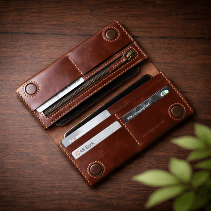 Handmade Premium Full-Grain Leather Long Wallet - Vintage Brown