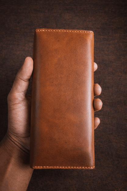 Handcrafted Full-Grain Leather Long Wallet – Cognac Brown