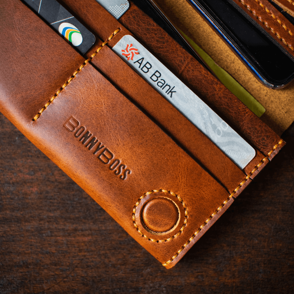Handmade Full-Grain Leather Long Wallet for Men – Zipper Coin Pocket