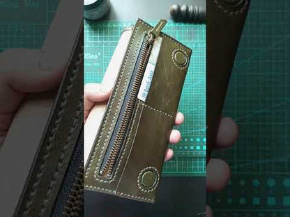 Handcrafted Dark Olive Green Full Grain Leather Long Wallet - Hand Saddle Stitched
