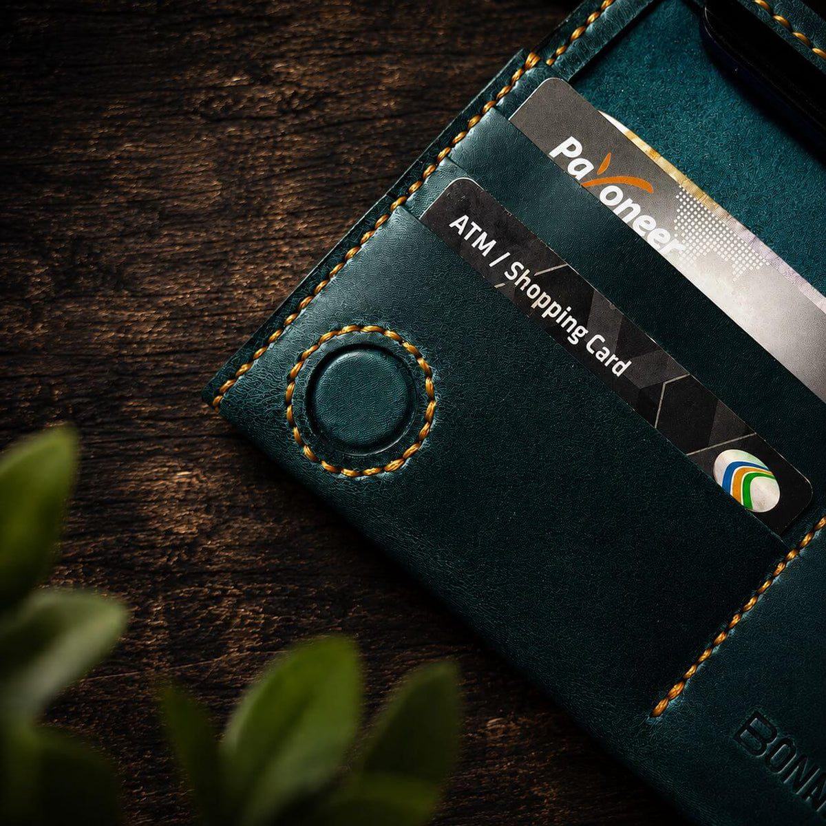 Handmade Full-Grain Leather Long Wallet – Teal Green with Zipper Coin Pocket