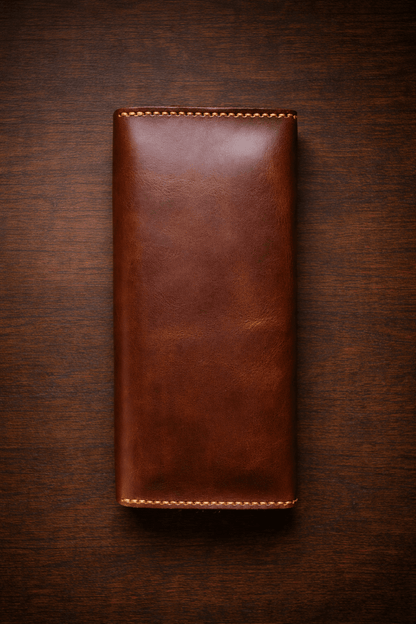 Handmade Premium Full-Grain Leather Long Wallet with Phone Pocket - Vintage Brown